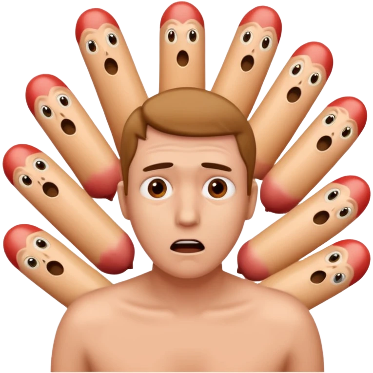 I want an emoji that looks like he’s scared of penises. The penises should be around him emoji