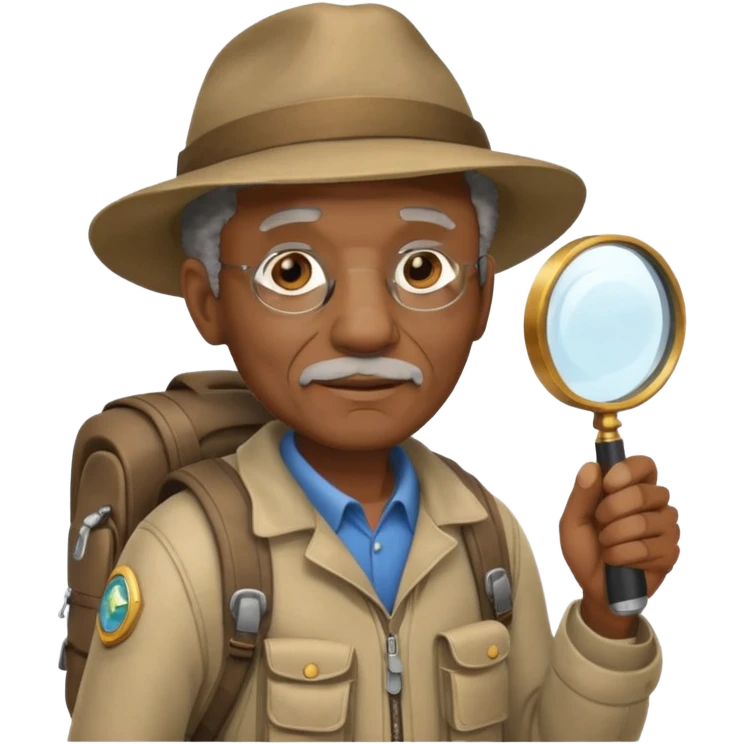 Explorer old black Man with backpack and magnifying glass emoji