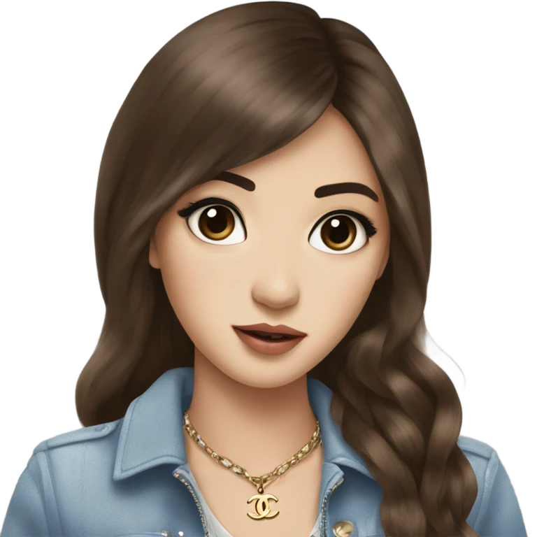Realistic brown hair blue eyes Chanel Asian Girl with Birkin bag and Chanel necklace emoji