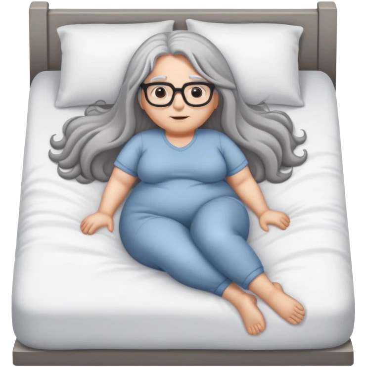 Curvy intimate long gray hair glasses bed pose full body emoji