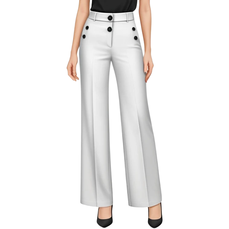 tailored palazzo pants for petite women, moderate wide leg, formal dress pants with button closure, shorter length, elegant office wear, only the garment on white background emoji