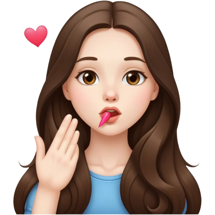  beautiful pale brunette girl with long hair sending a blowing kiss emoji