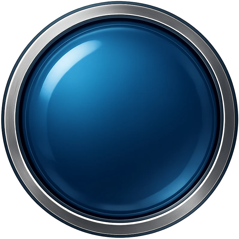 Remove any apple or symbols from the image. Keep only a deep blue, shiny, glass-like center with a metallic border. No symbols or sword. The style should resemble apple emoji style but without the symbols or sword, focusing on the deep blue glass center and metallic border only. emoji