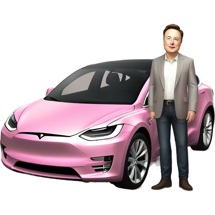 Elon musk standing next to a pink Tesla emoji