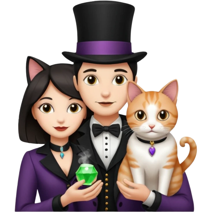 magician couple and their pet cat emoji