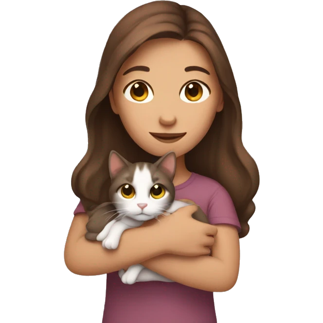 Brown hair girl holding a cat emoji