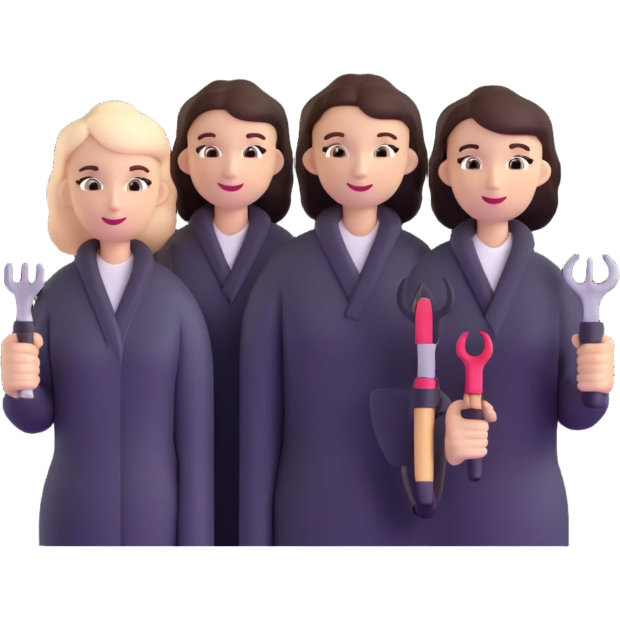 beauty salon team members with styling tools emoji