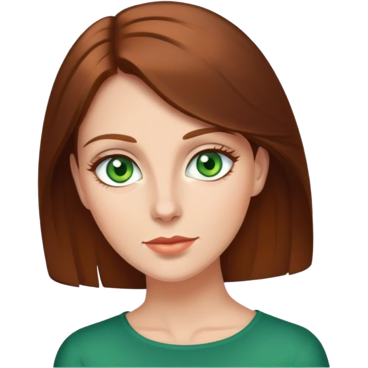 Tall woman with brown hair and green eyes.  emoji