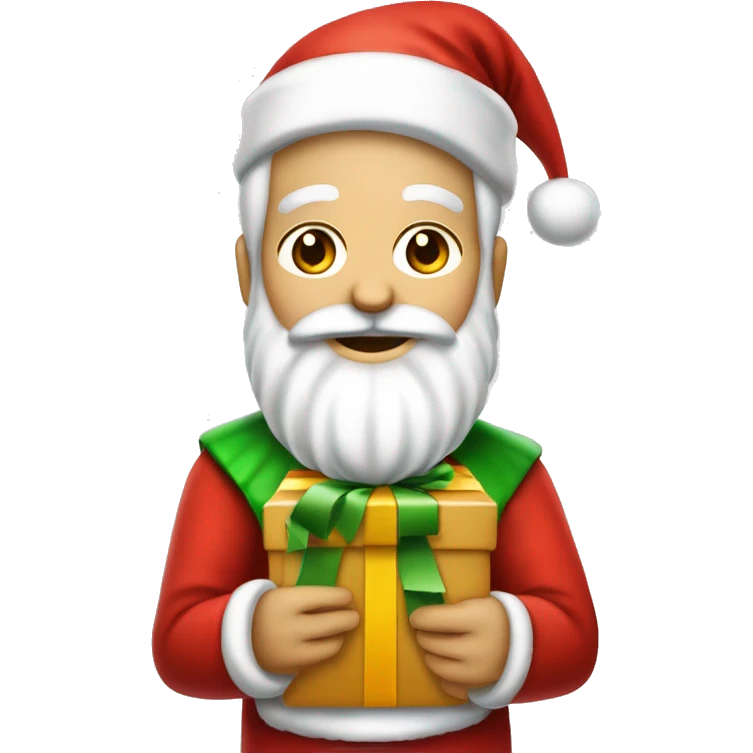 père Noël avec cadeau est costume rouge et barbe blanche emoji