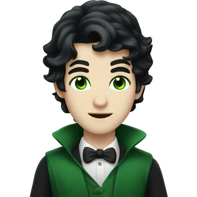 teenage white-skinned magician with black hair, green eyes in dark green disguise emoji