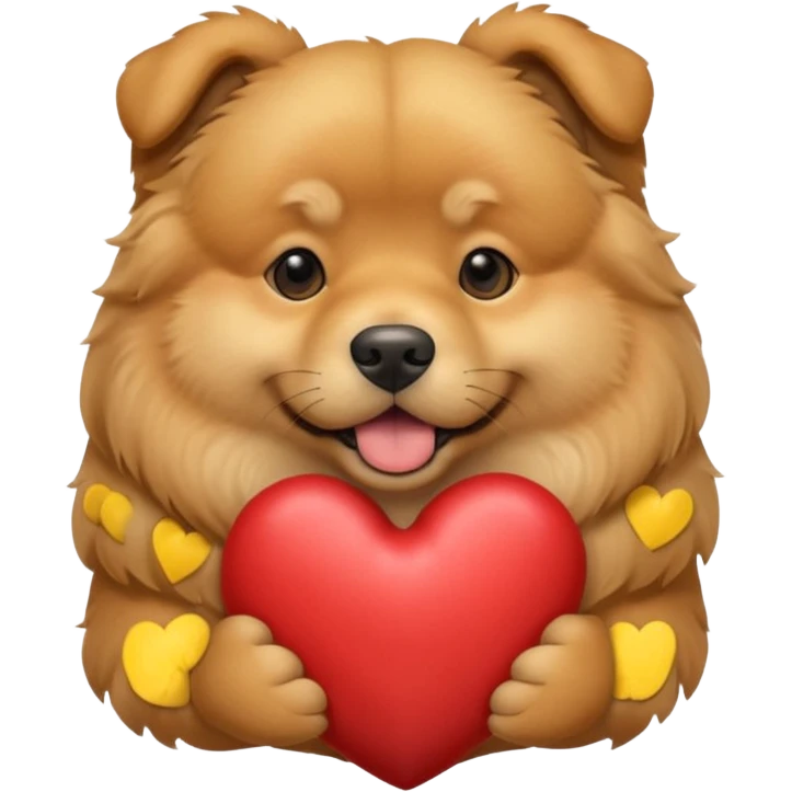 Golden Retriever/Chow Chow mix holding a large heart in its mouth (modeled after the dog image attached) emoji