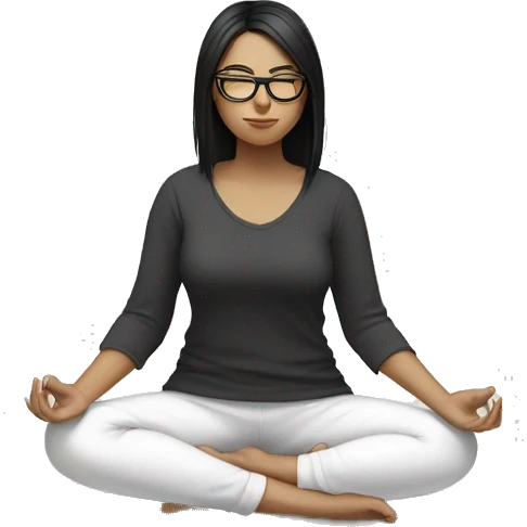 Black haired, white skinned girl with glasses meditating on the floor emoji