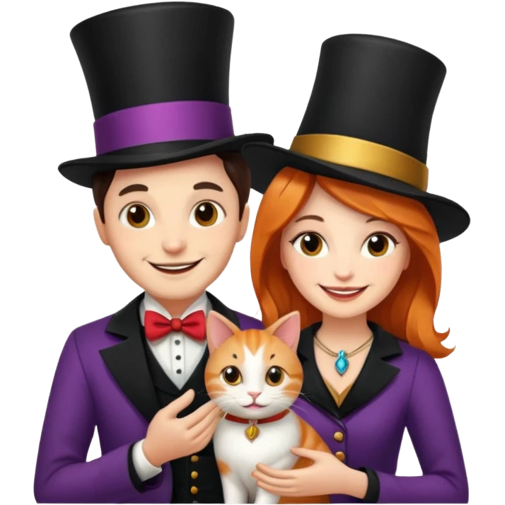 magician couple and their pet cat emoji