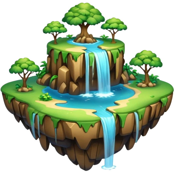 a 2d smooth not too dertailed cartoon floating island emoji with waterffalls of the sides emoji