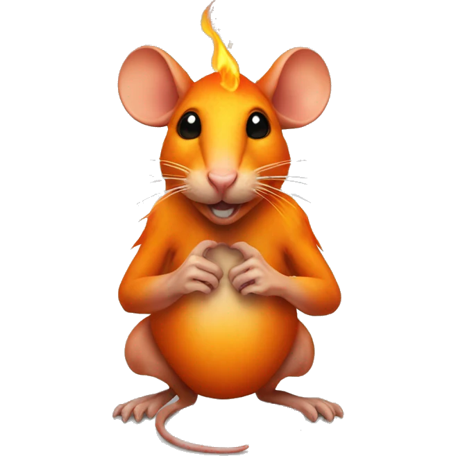 an orange rat with a tattoo on its chest in the shape of a flame emoji
