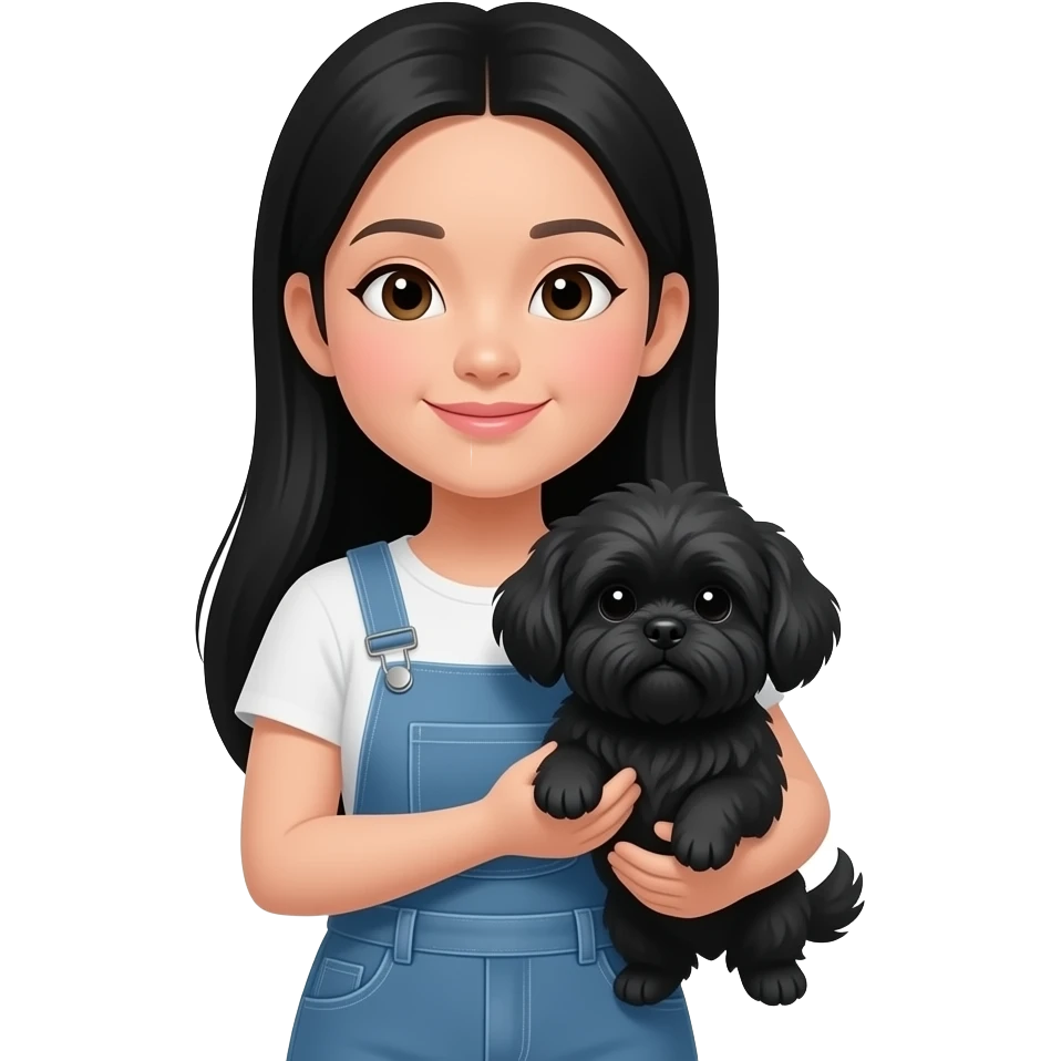 small eyes and long black hair asian woman holding black shih tzu emoji