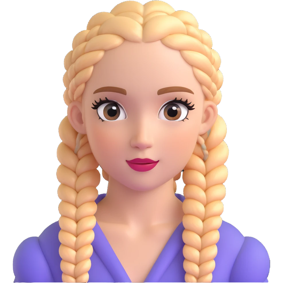 Striking character with perfect Dutch braids, fluttery large eyelashes, and a beautiful attractive face emoji