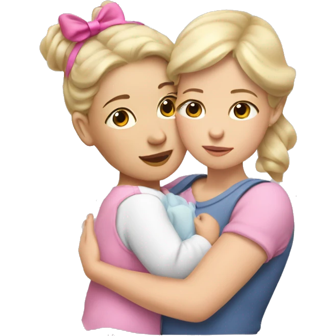 white blonde woman cuddling with baby girl with short light brown hair with a big pink bow on her head  emoji
