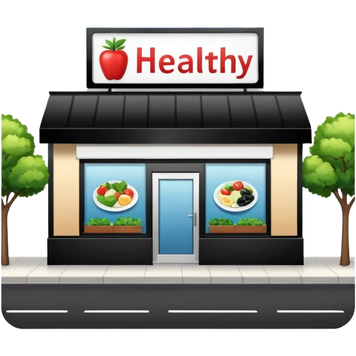 make a billboard on top of a healthy restaurant building written on it "healthy"  emoji