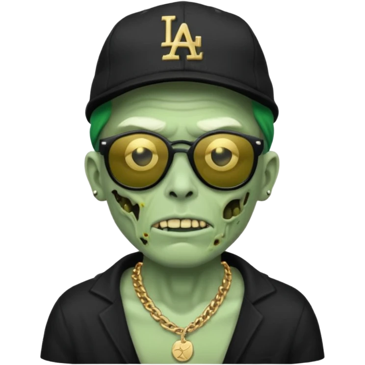 Green Zombie with black sun glasses dodger hat and gold necklace emoji