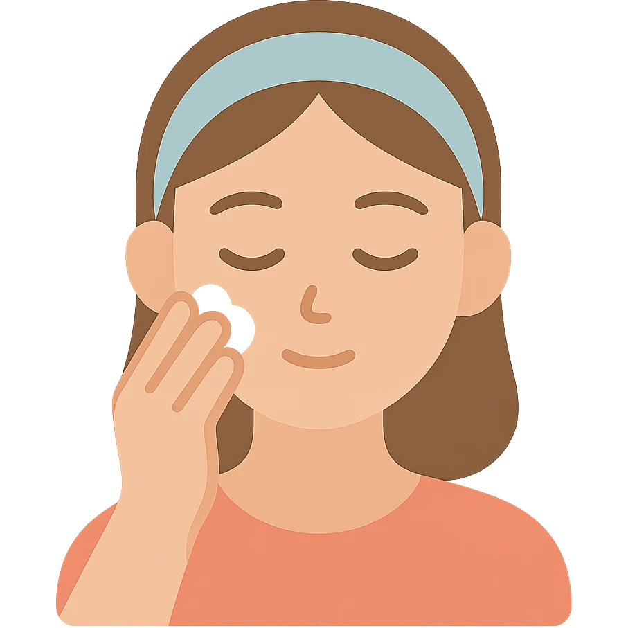moça fazendo skincare no rosto, traços suaves emoji