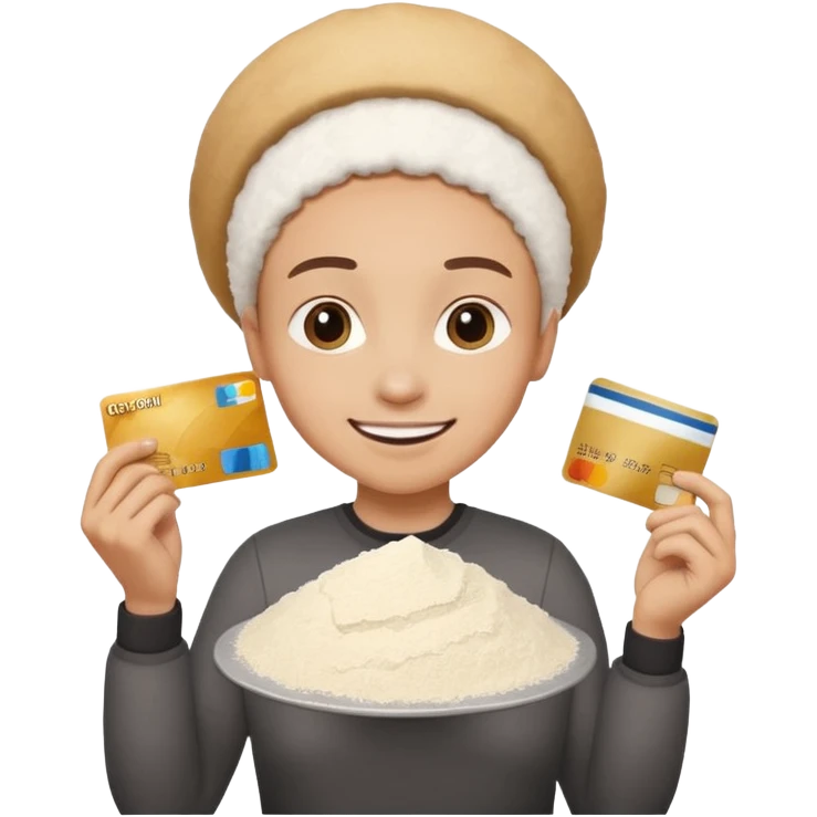 happy emoji with credit card in hand and a pile of flour emoji