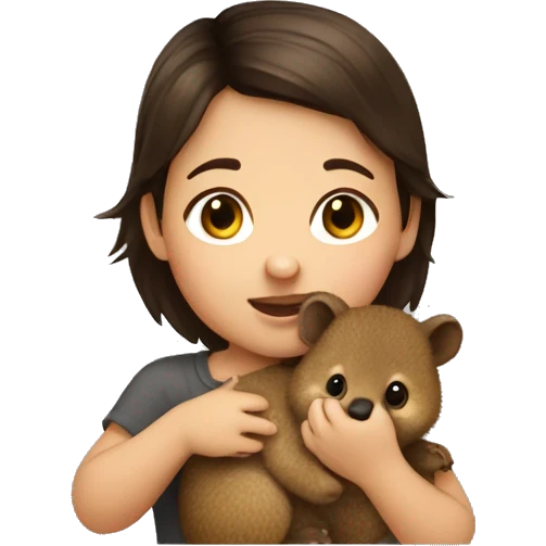 Brunette toddler holding quokka emoji