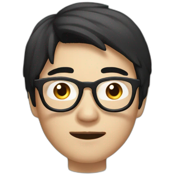 A mature Chinese boy with black hair and circle-shaped eyeglasses wearing black hoodie emoji