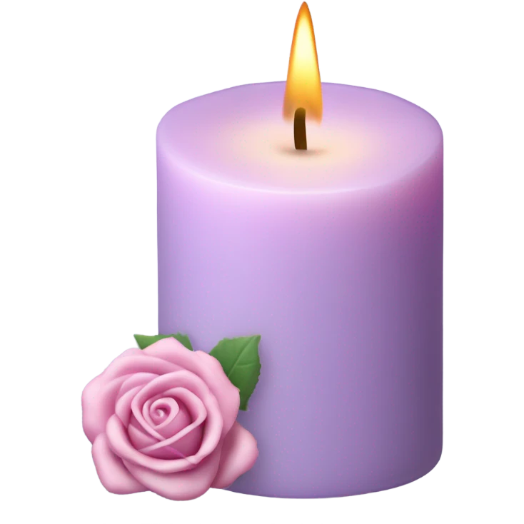 A soft lilac candle with a delicate pink wax rose on top, placed beside an old poetry book. emoji