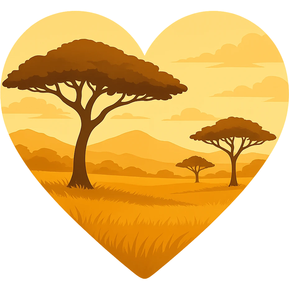 heart with a golden savanna and acacia trees, clean digital illustration, no background emoji