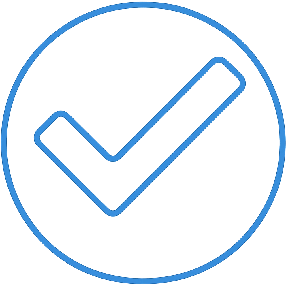 Change the checkmark to white while keeping the blue outline in a simple modern color outline style with no background. emoji