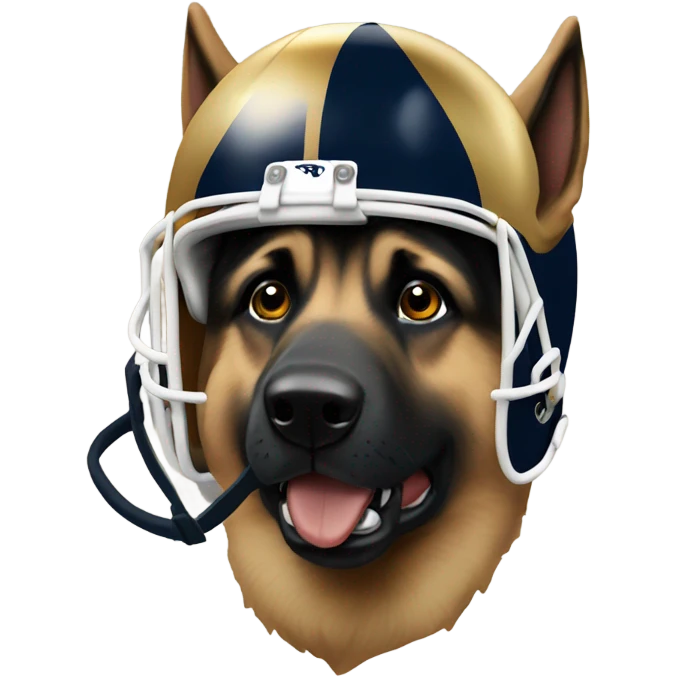 German shepherd wearing a notre dame football helmet  emoji