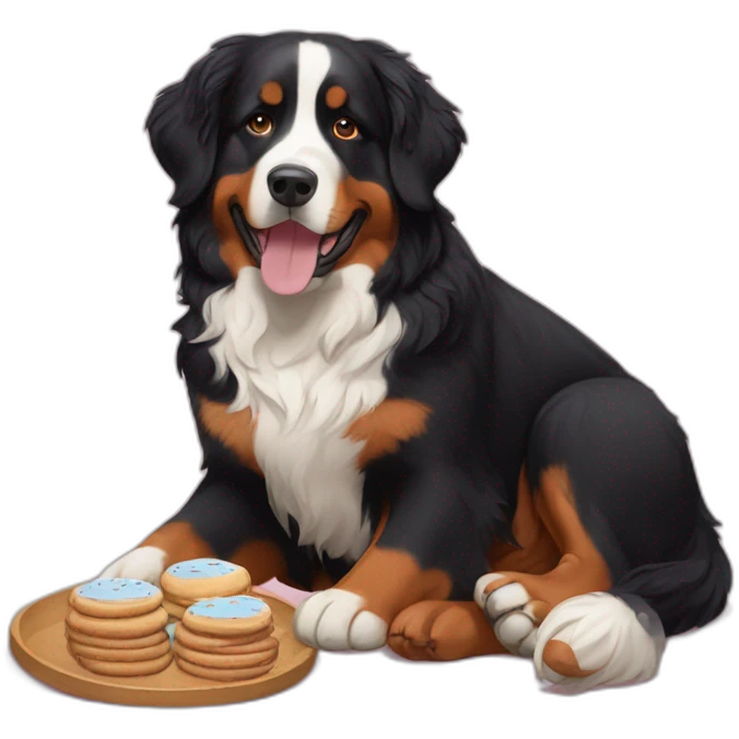 bernese mountain dog drinking tea and eating cookies emoji
