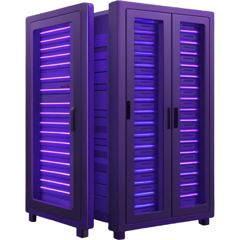 modern server rack with purple glowing lights emoji