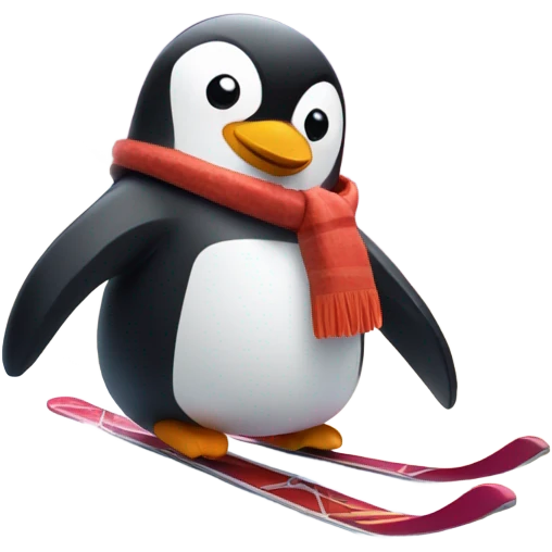 Penguin riding skis down a mountain  emoji