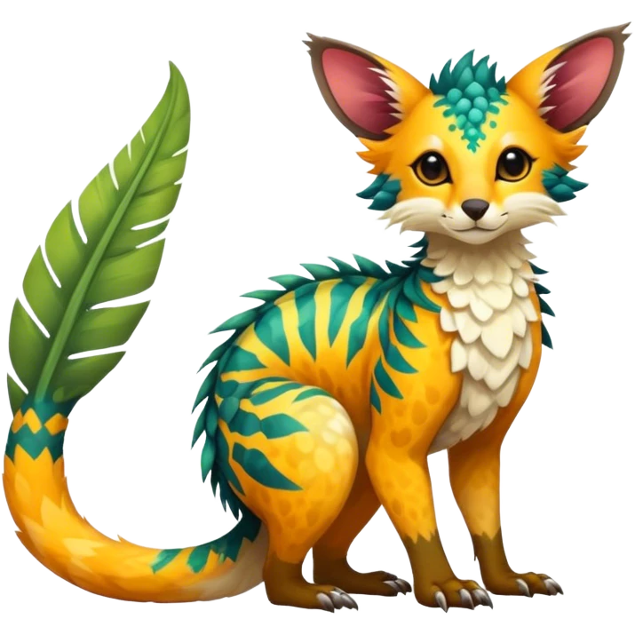 Feral Rare Fantasy vibrant tropical Vernid-Trico-species by LiLaiRa, random markings, tufted tail, tufted ears, full body emoji