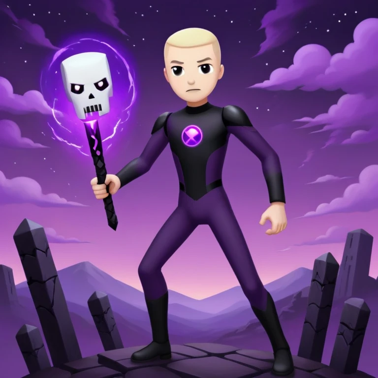Minecraft Enderman attacking player with username "Artem" in the End dimension, purple sky emoji