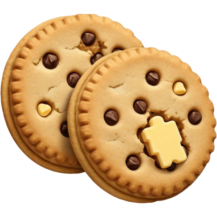 A pair of plain cookies, one of them with a bite taken out. emoji