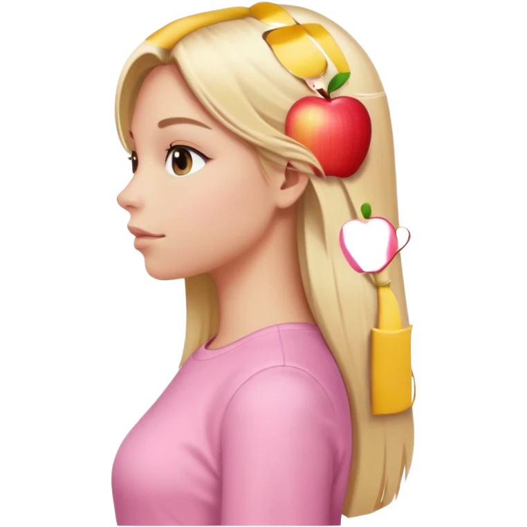 girl in light pink clothes, blonde with long straight hair, side view, apple emoji style emoji