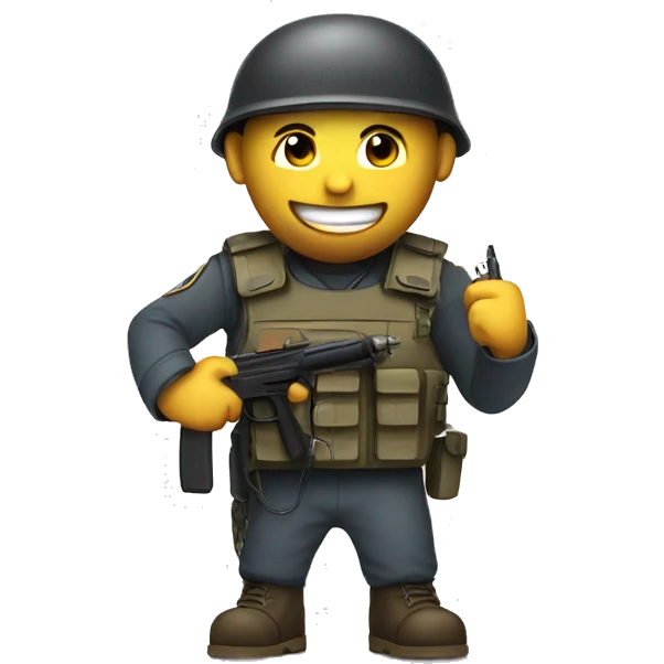 emoji smiling and holding a tazer and he is a soldier emoji