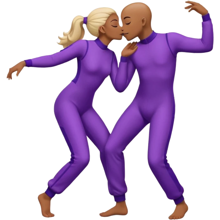 Last two brain cells dancing looking weird and kissing. not iphone emoji style. they wear purple jumpsuits emoji