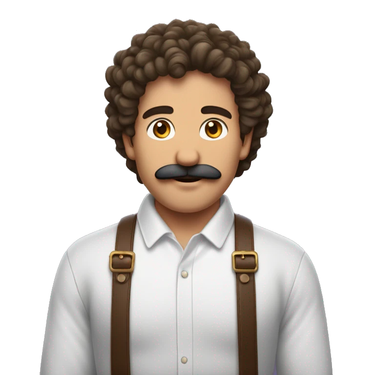 Homme bruns cheveux bouclés, bouc et et moustache  emoji