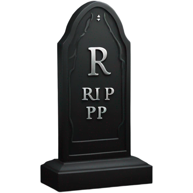 a black grave with the inscription R i P in silver emoji