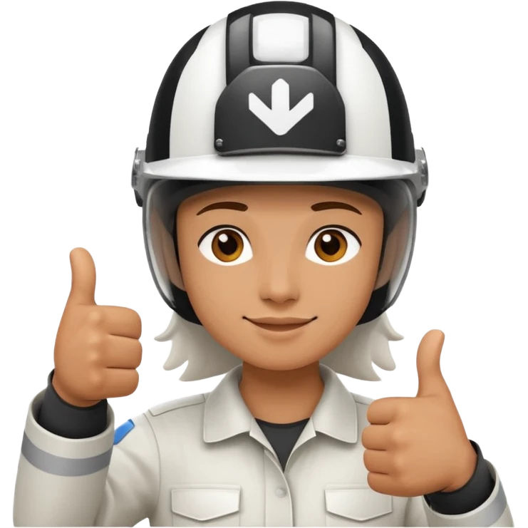Cara de una persona con casco blanco cun pulgar arriba emoji
