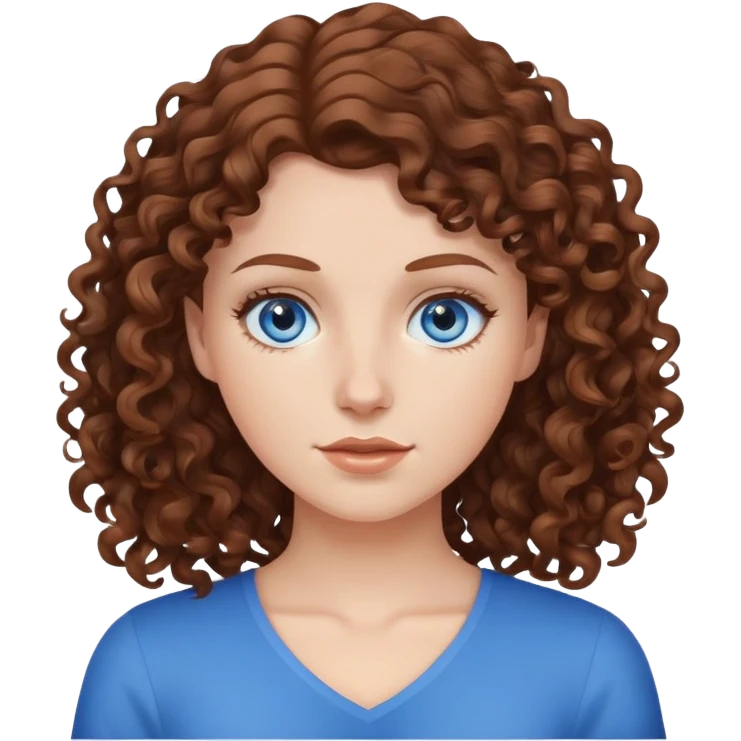 white girl with brown curly hair and blue eyes emoji
