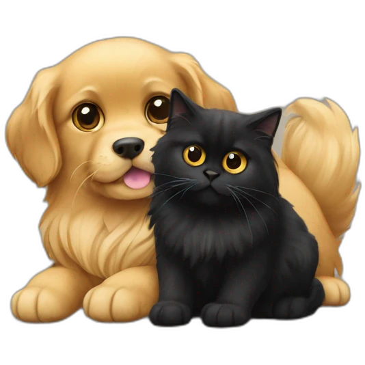 a golden retriever and a black persian cat together  emoji