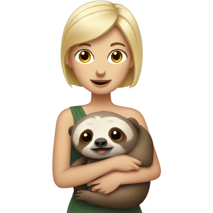 Lady with short blonde hair holding a sloth emoji