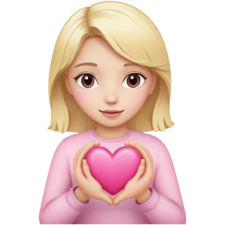 blonde girl Holds a pink heart in his hands emoji