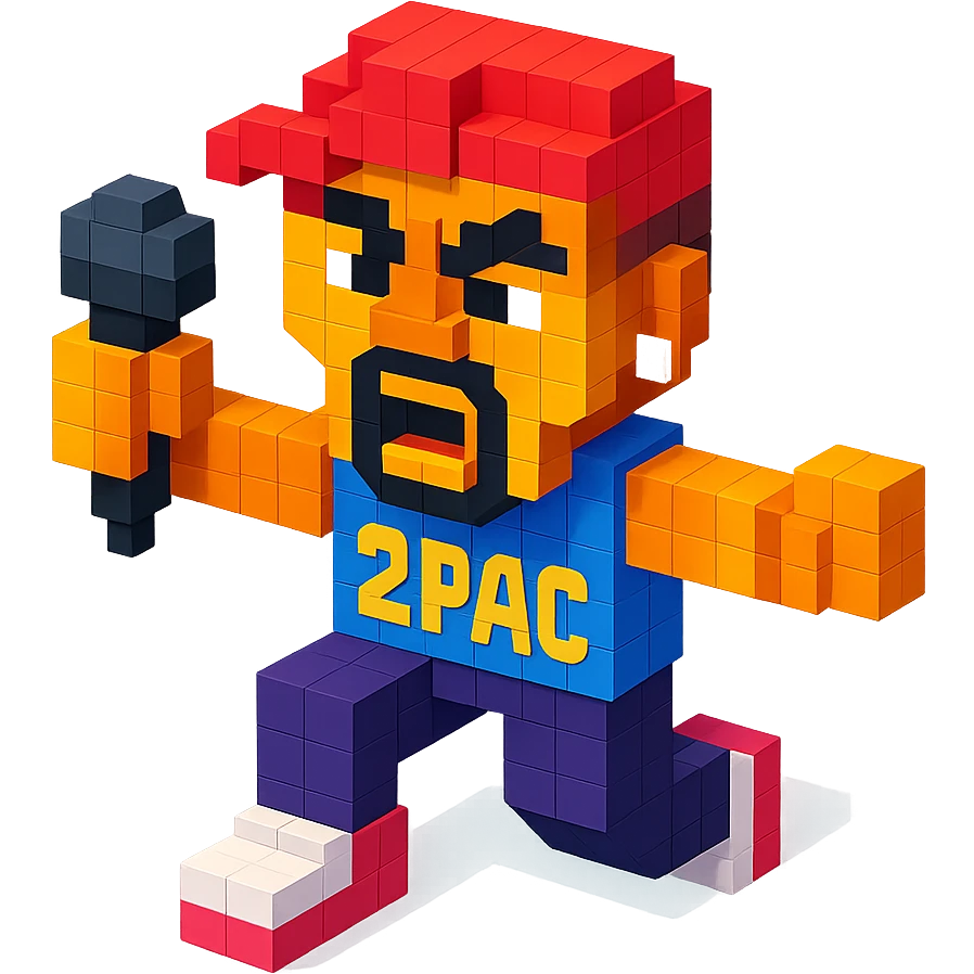2Pac in a rap battle, mid-action pose, microphone raised, fierce expression emoji