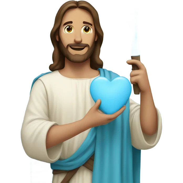 Jesus holding a light blue heart  emoji